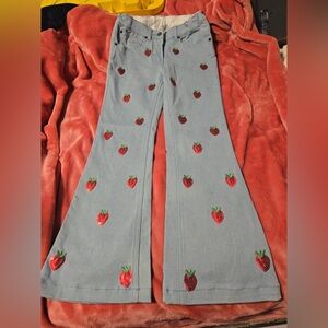 Stella McCartney Kids Jeans with Strawberry Embroidery - Blue and Red